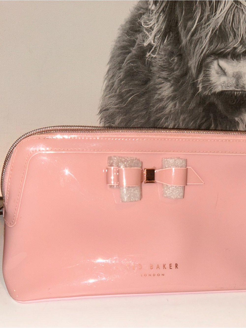 Ted Baker Pink Patent Bow Cosmetic Pouch